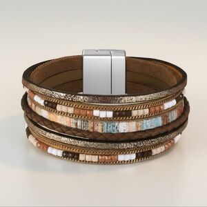 Multilayer Leather Bracelet with Beads